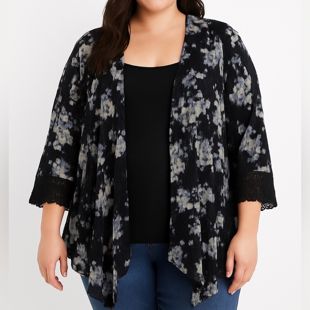Maurice’s Women’s Open Front Cardigan Size 1 Dark Romantic Floral Boho Layering